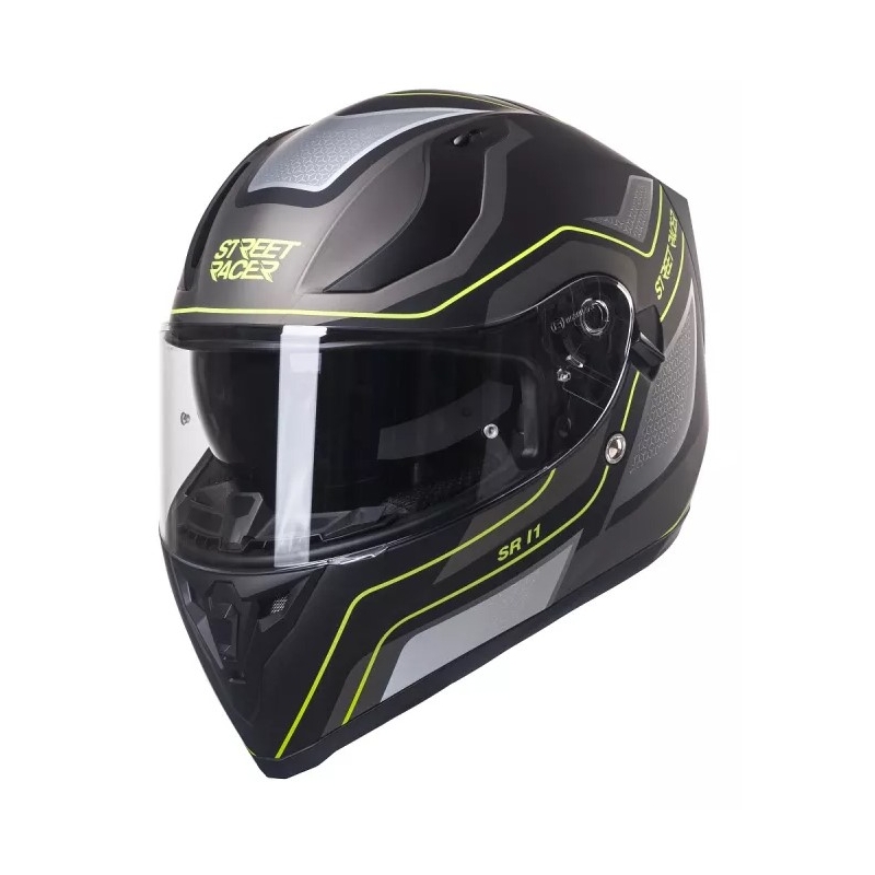 Integrálna prilba na motocykel Street Racer SR I1 čierno-šedo fluo žltá