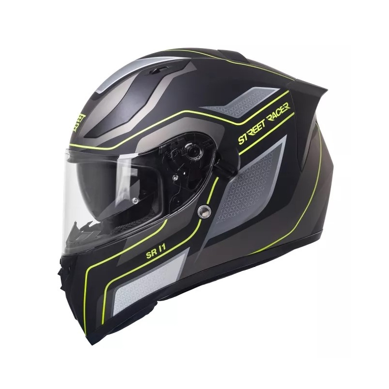 Integrálna prilba na motocykel Street Racer SR I1 čierno-šedo fluo žltá