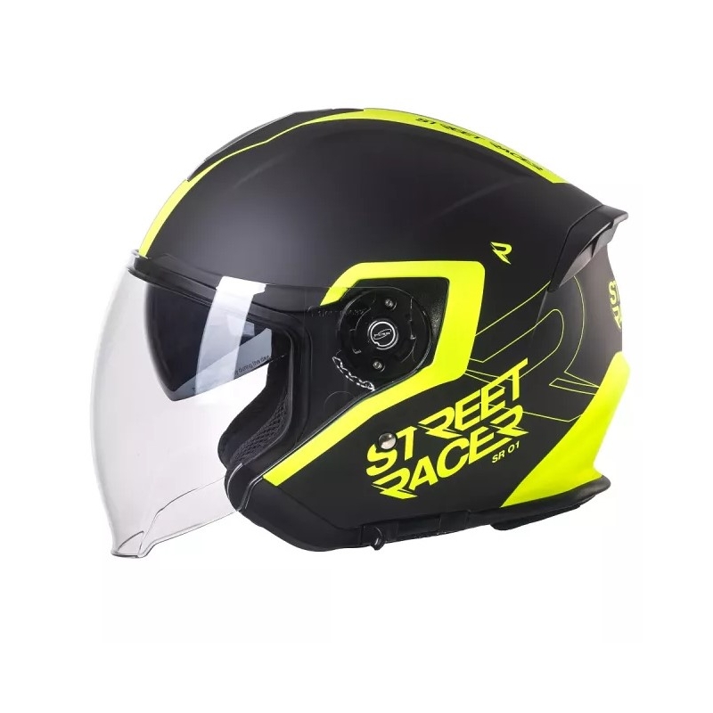 Otvorená prilba na motocykel Street Racer SR 01 čierno-fluo žltá