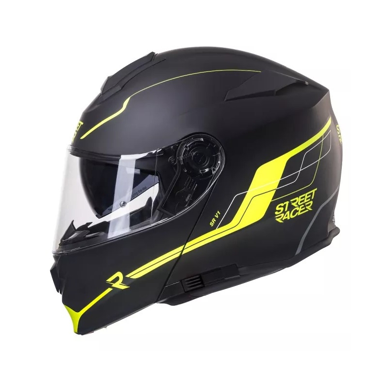 Vyklápacia prilba na motocykel Street Racer SR V1 čierno-fluo žltá výpredaj