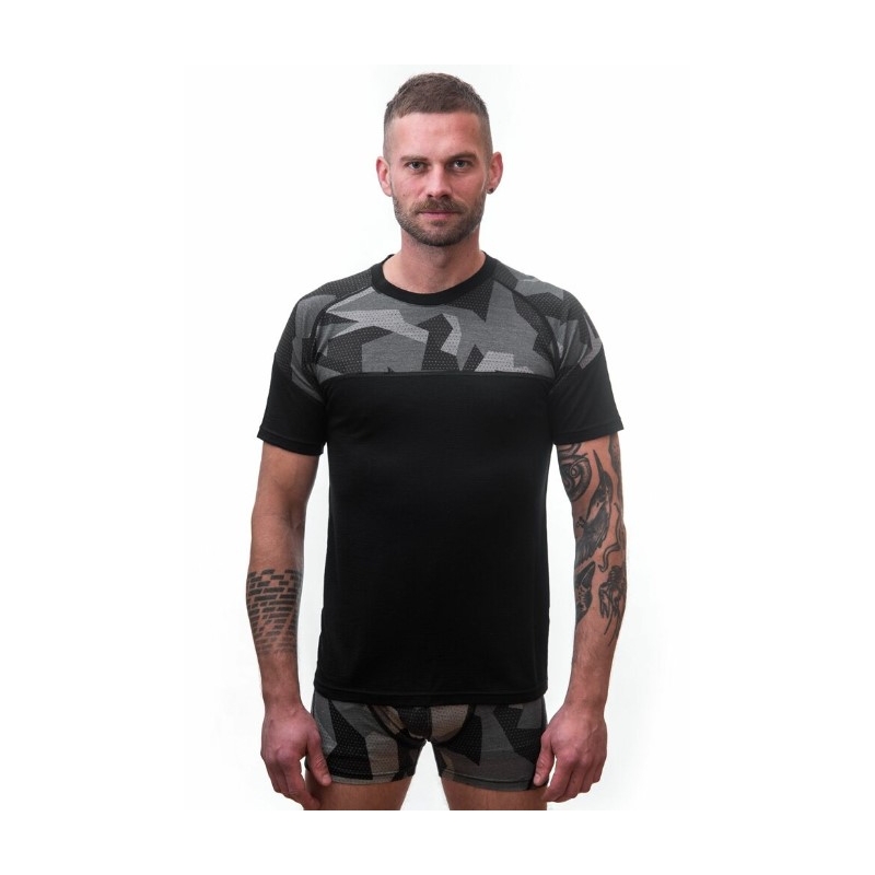 Pánske termo tričko Sensor Merino Impress čierno-maskáčové - krátky rukáv výpredaj