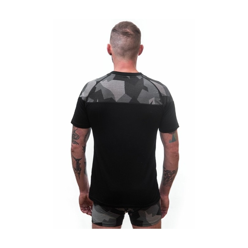 Pánske termo tričko Sensor Merino Impress čierno-maskáčové - krátky rukáv výpredaj