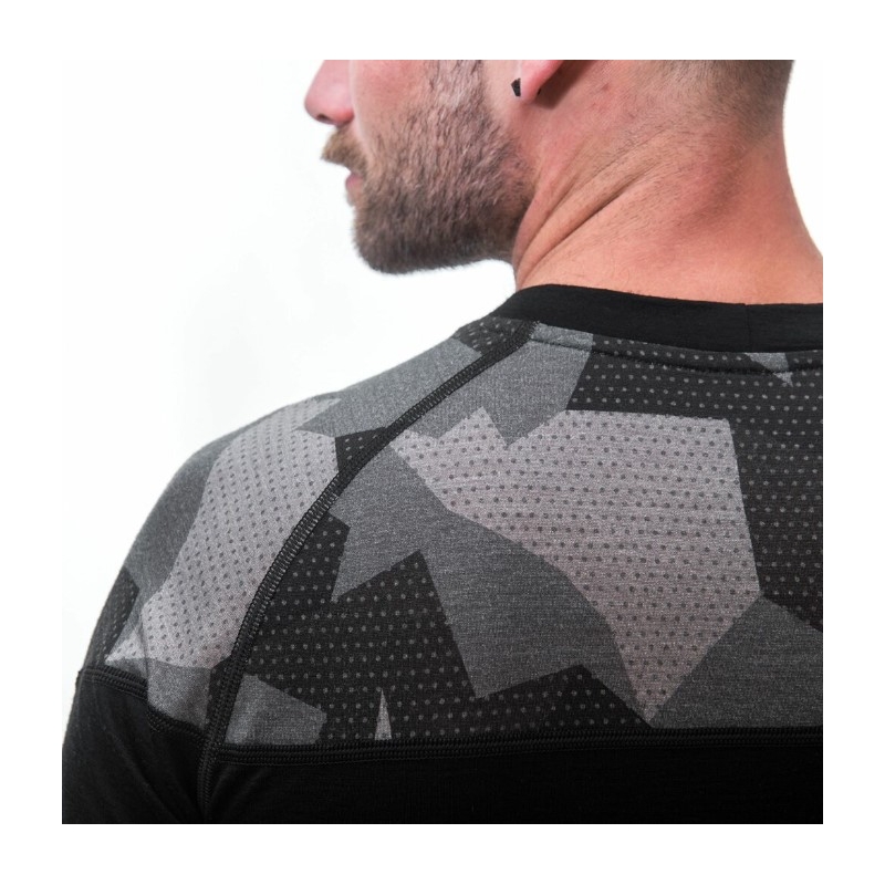 Pánske termo tričko Sensor Merino Impress čierno-maskáčové - krátky rukáv výpredaj