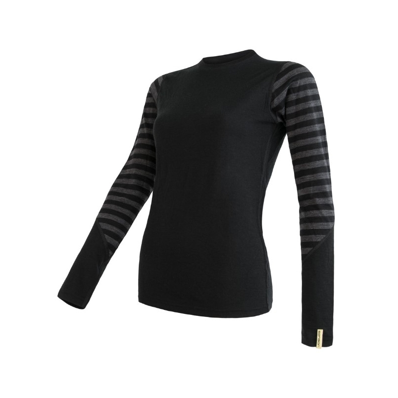 Dámske funkčné tričko Sensor Merino Active čierno-sivé - dlhý rukáv výpredaj