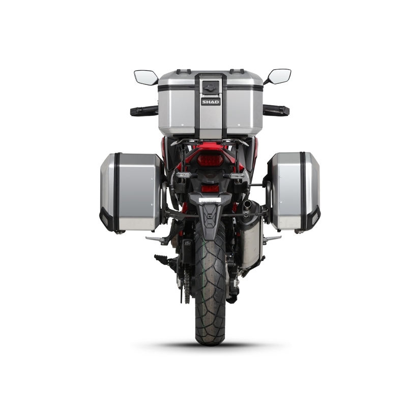 Kompletná sada hliníkových kufrov SHAD TERRA, 48 litrový vrchný kufor, 36/47 litrový bočné kufre, vrátane montážnej sady a platni SHAD HONDA CRF 1100 Africa Twin