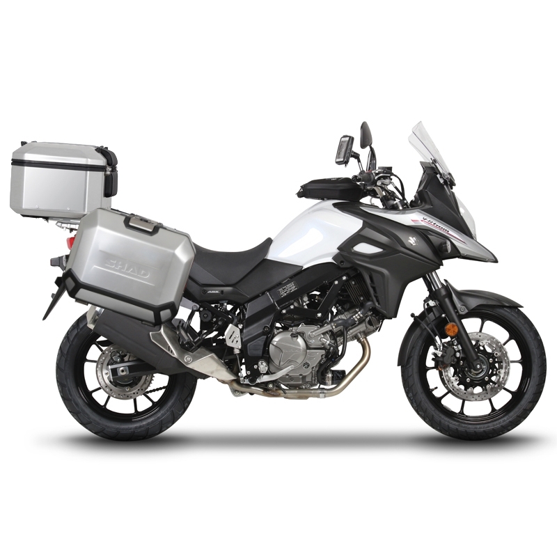 Kompletná sada hliníkových kufrov SHAD TERRA, 48 litrový vrchný kufor, 36/36 litrový bočné kufre, vrátane montážnej sady a platni SHAD SUZUKI DL 1000 V-Strom/ DL 1050 V-Strom