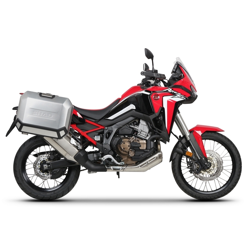 Kompletná sada bočných čiernych hliníkových kufrov SHAD TERRA BLACK , 36/47 l litrov, vrátane montážnej sady SHAD HONDA CRF 1100 Africa Twin