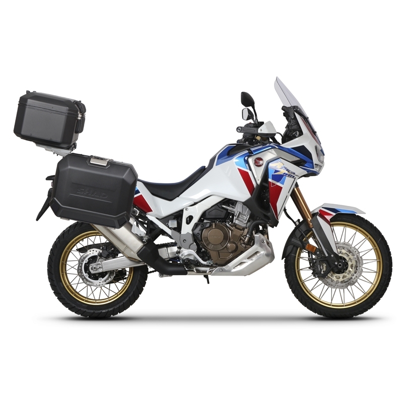 Kompletná sada bočných čiernych hliníkových kufrov SHAD TERRA BLACK , 36/47 l litrov, vrátane montážnej sady SHAD HONDA CRF 1100 Africa Twin