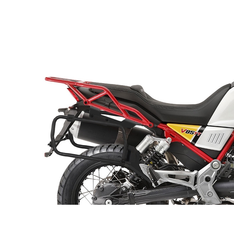 Kompletná sada bočných čiernych hliníkových kufrov SHAD TERRA BLACK , 36/47 l litrov, vrátane montážnej sady SHAD MOTO GUZZI V 85 TT