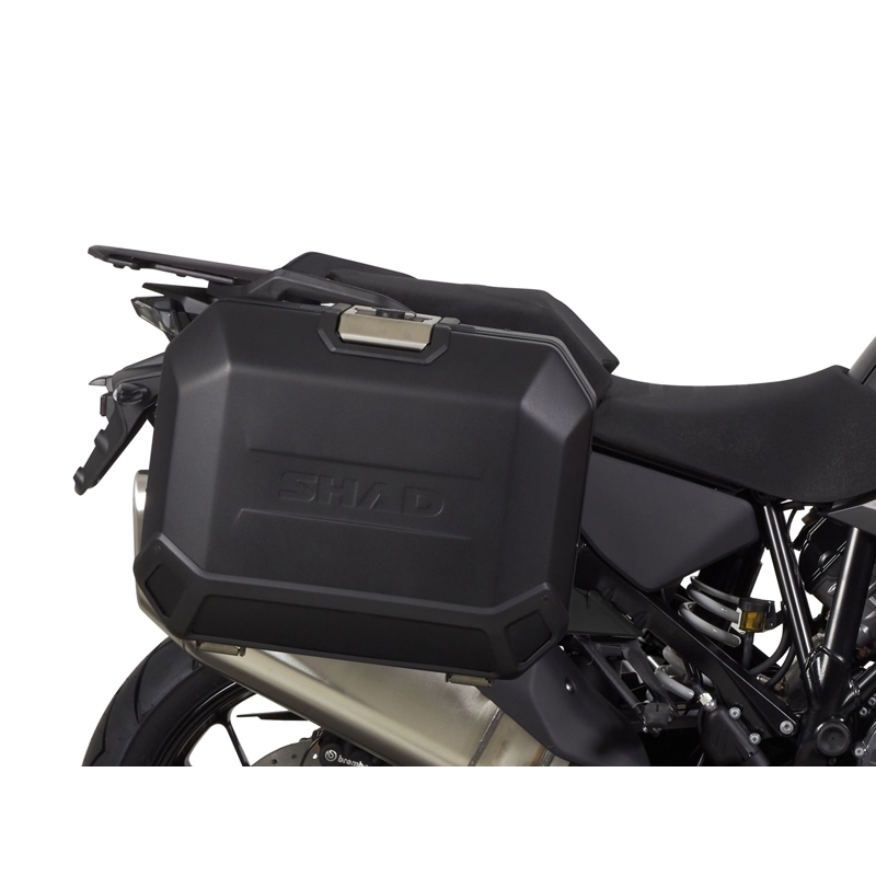 Kompletná sada bočných čiernych hliníkových kufrov SHAD TERRA BLACK , 36/47 l litrov, vrátane montážnej sady SHAD KTM Super Adventure 1290 (R, S)