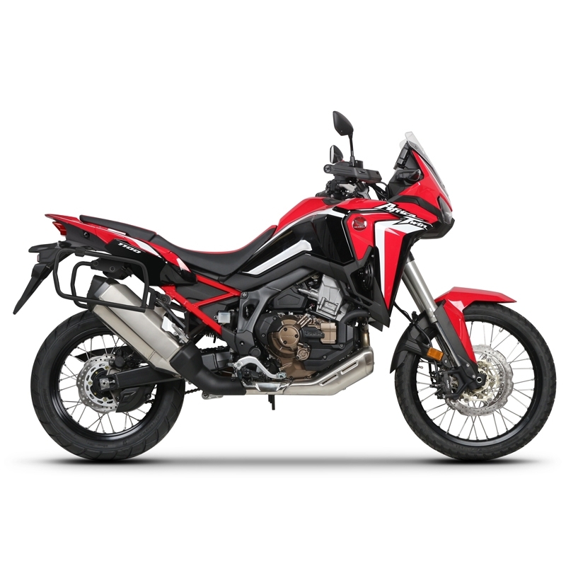 Kompletná sada čiernych hliníkových kufrov SHAD TERRA BLACK , 48 litrov vrchný kufor, 36/47 litrov bočné kufre, vrátane montážnej sady a platni SHAD HONDA CRF 1100 Africa Twin