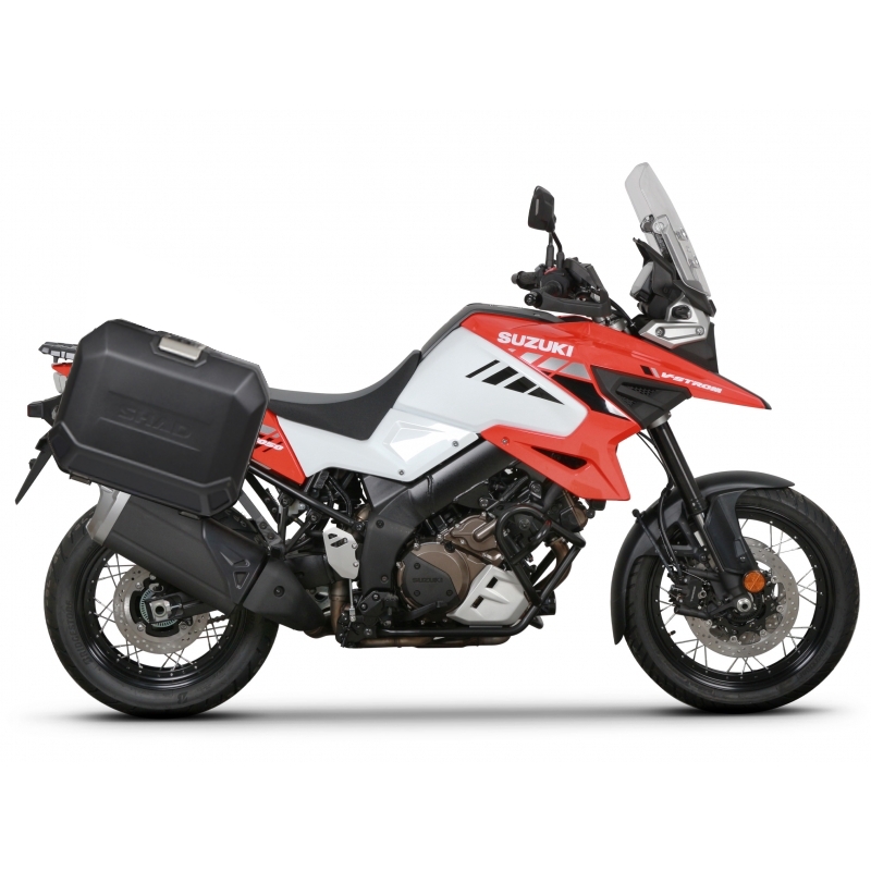 Kompletná sada bočných čiernych hliníkových kufrov SHAD TERRA BLACK , 36L/36/ bočné kufre, vrátane montážnej sady SHAD SUZUKI DL 1000 V-Strom/ DL 1050 V-Strom
