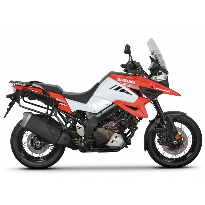 Kompletná sada čiernych hliníkových kufrov SHAD TERRA BLACK , 48 litrov vrchný kufor, 36/36 litrov bočné kufre, vrátane montážnej sady a platni SHAD SUZUKI DL 1000 V-Strom/ DL 1050 V-Strom
