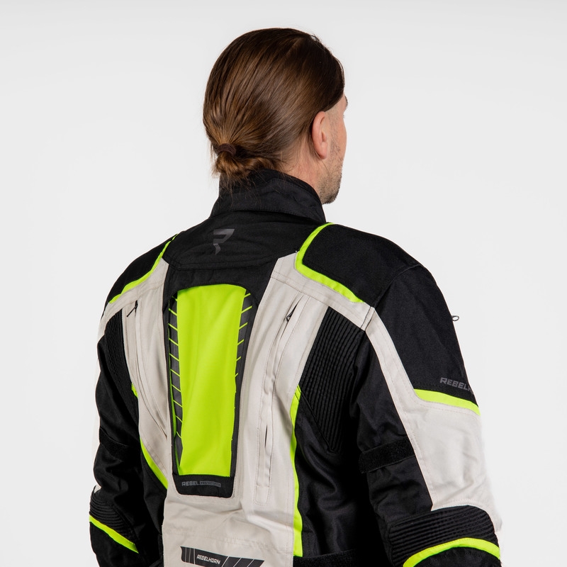 Bunda na motocykel Rebelhorn Hiker III čierno-sivo-fluorescenčno žltá výpredaj