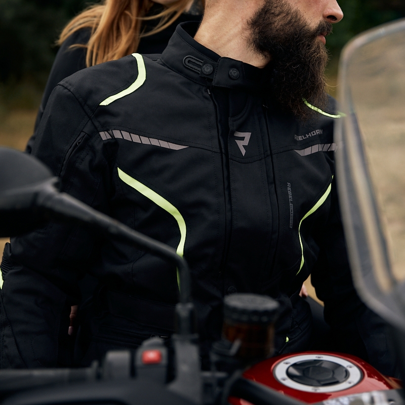 Bunda na motocykel Rebelhorn Hiker III čierno-fluorescenčno žltá
