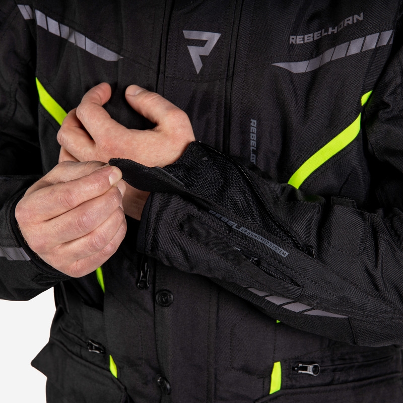 Bunda na motocykel Rebelhorn Hiker III čierno-fluorescenčno žltá