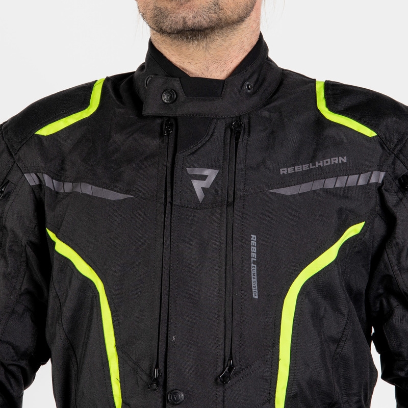 Bunda na motocykel Rebelhorn Hiker III čierno-fluorescenčno žltá
