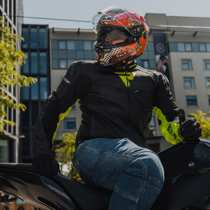 Bunda na motocykel Rebelhorn Vandal čierno-fluorescenčno žltá výpredaj