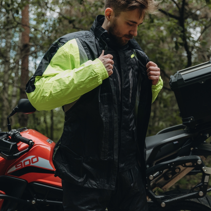 Moto bunda do dažďa Ozone Marin čierno-fluorescenčno-žltá