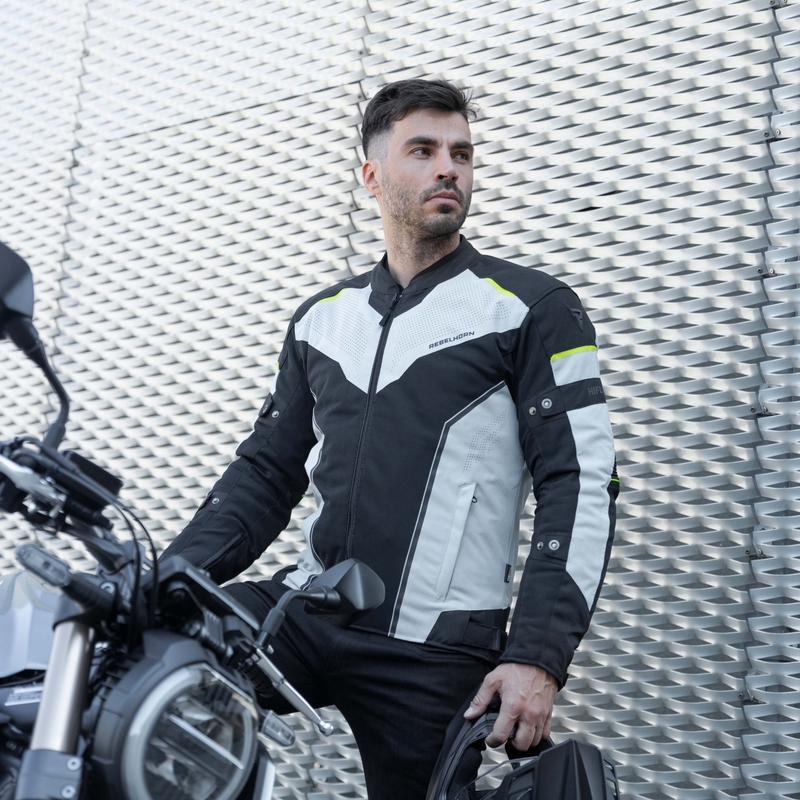Bunda na motocykel Rebelhorn Hiflow IV čierno-strieborno-fluo žltá výpredaj