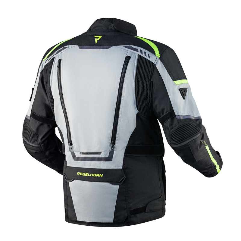 Bunda na motocykel Rebelhorn Cubby IV čierno-šedo-fluo žltá výpredaj