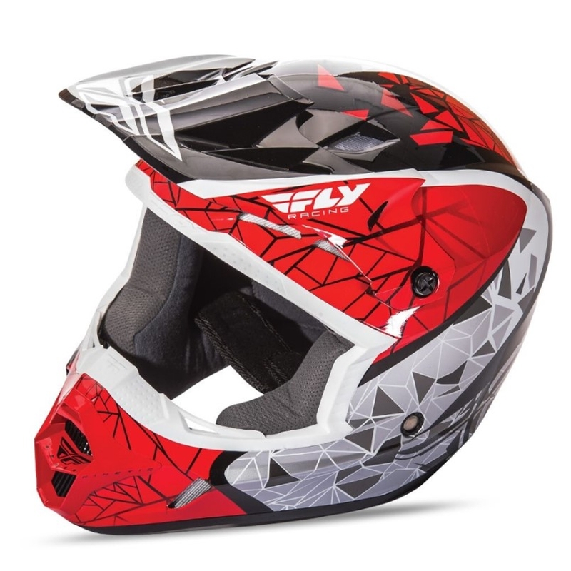 Detská motokrosová prilba FLY Racing Kinetic CRUX - USA červeno-bielo-čierna výpredaj