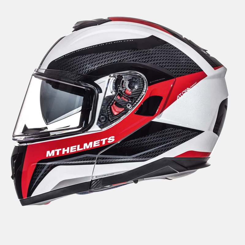 Odklápacia prilba na motocykel MT Atom Tarmac bielo-čierno-červená výpredaj