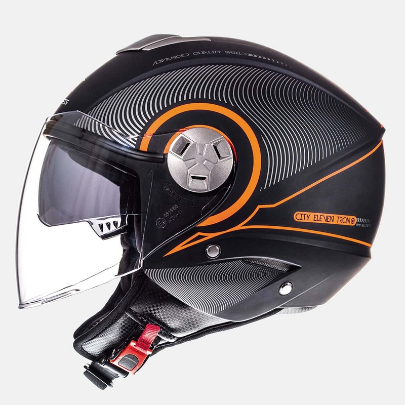 Prilba na motocykel otvorená MT City Eleven SV Tron čierna matná-fluorescenčno-oranžová výpredaj