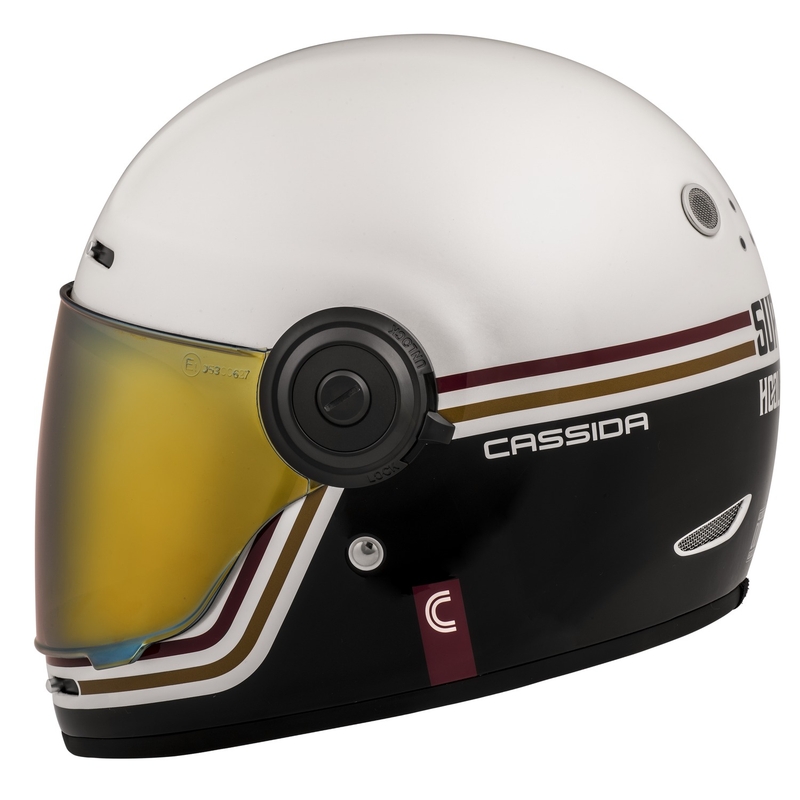 Integrálna prilba na motocykel Cassida Fibre Super Hooligan Carat bielo-čierno-červeno-zlatá výpredaj