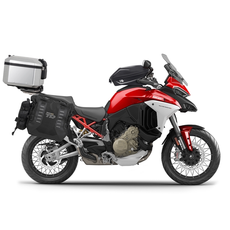 Kompletná sada sedlových brašní SHAD TERRA TR40 adventure a hliníkového kufra SHAD TERRA 55L vrátane montážnej sady SHAD Ducati Multistrada 1200 V4