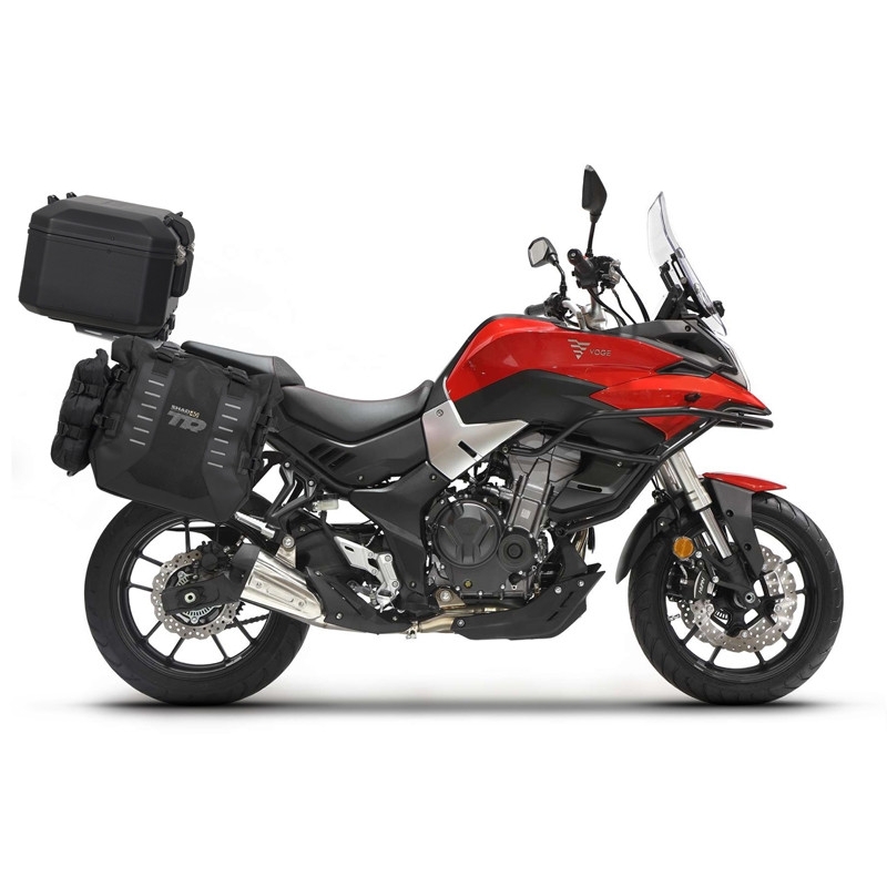 Kompletná sada sedlových brašní SHAD TERRA TR40 adventure a hliníkového vrchného kufra SHAD TERRA BLACK 48L vrátane montážnej sady SHAD Voge 500DS / 500DSX