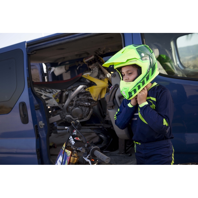 Detská motokrosová prilba na motocykel MT MX-2 Spec fluorescenčno-zeleno-žltá