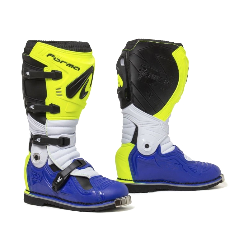 Čižmy na motocykel Forma Terrain Evolution TX fluorescenčno žlto-bielo-modré