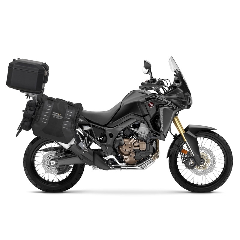 Kompletná sada sedlových brašní SHAD TERRA TR40 adventure a hliníkového kufra SHAD TERRA BLACK 55L, vrátane montážnej sady SHAD HONDA CRF 1000 Africa Twin