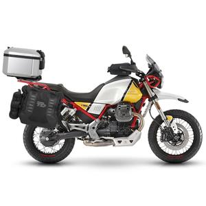Kompletná sada sedlových brašní SHAD TERRA TR40 adventure a hliníkového kufra SHAD TERRA 48L vrátane montážnej sady SHAD MOTO GUZZI V 85 TT