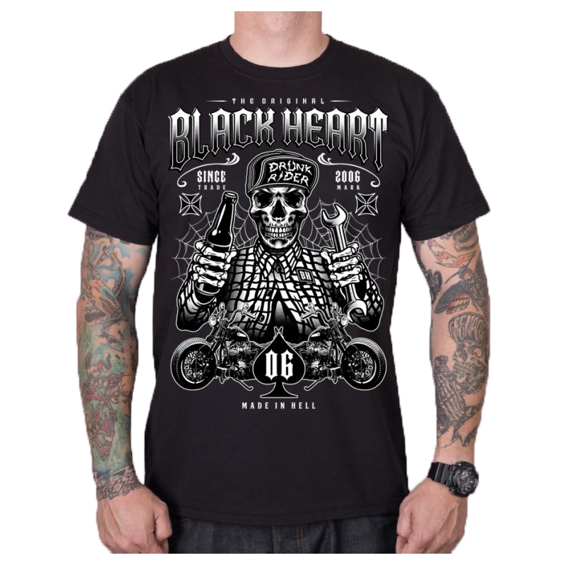 Pánske tričko Black Heart Drunk Rider čierne