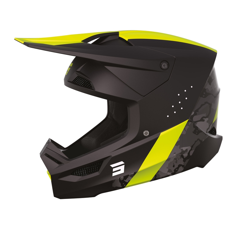 Motokrosová prilba Shot Race Camo čierno-sivo-fluorescenčno žltá výpredaj