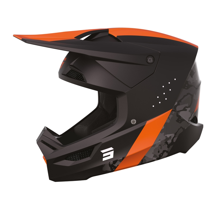Motokrosová prilba Shot Race Camo čierno-sivo-oranžová výpredaj