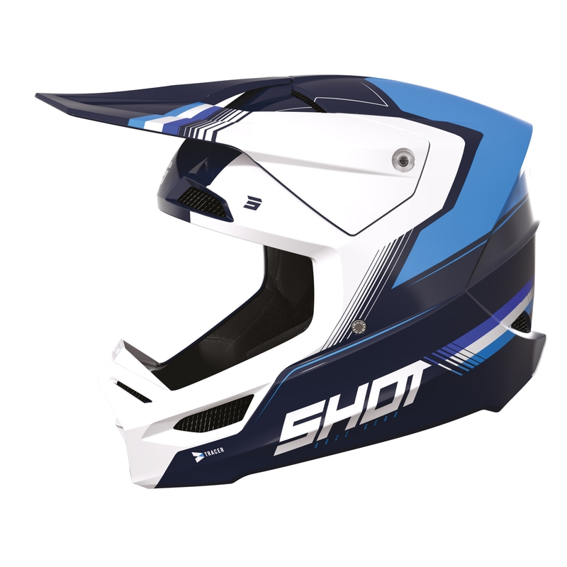 Motokrosová prilba Shot Race Tracer bielo-modrá výpredaj