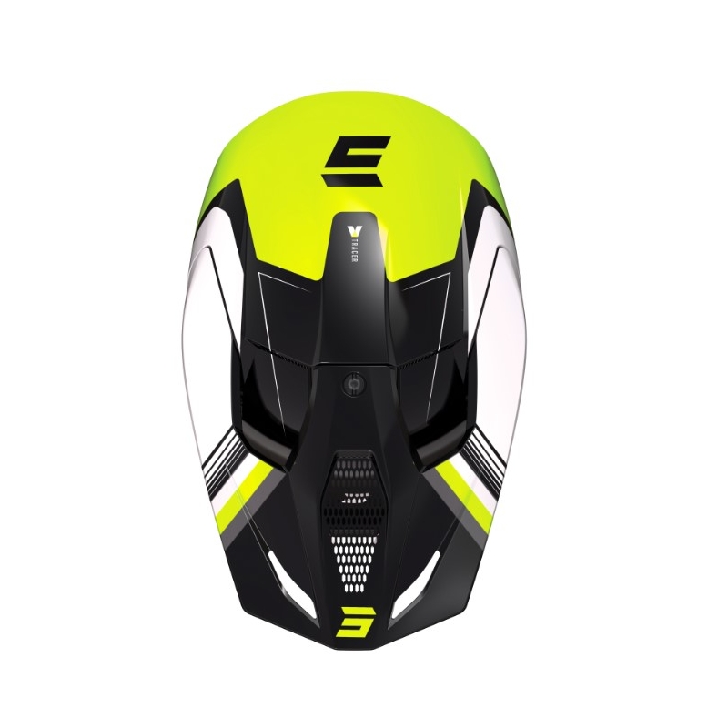 Motokrosová prilba Shot Race Tracer bielo-čierno-fluorescenčno žltá výpredaj