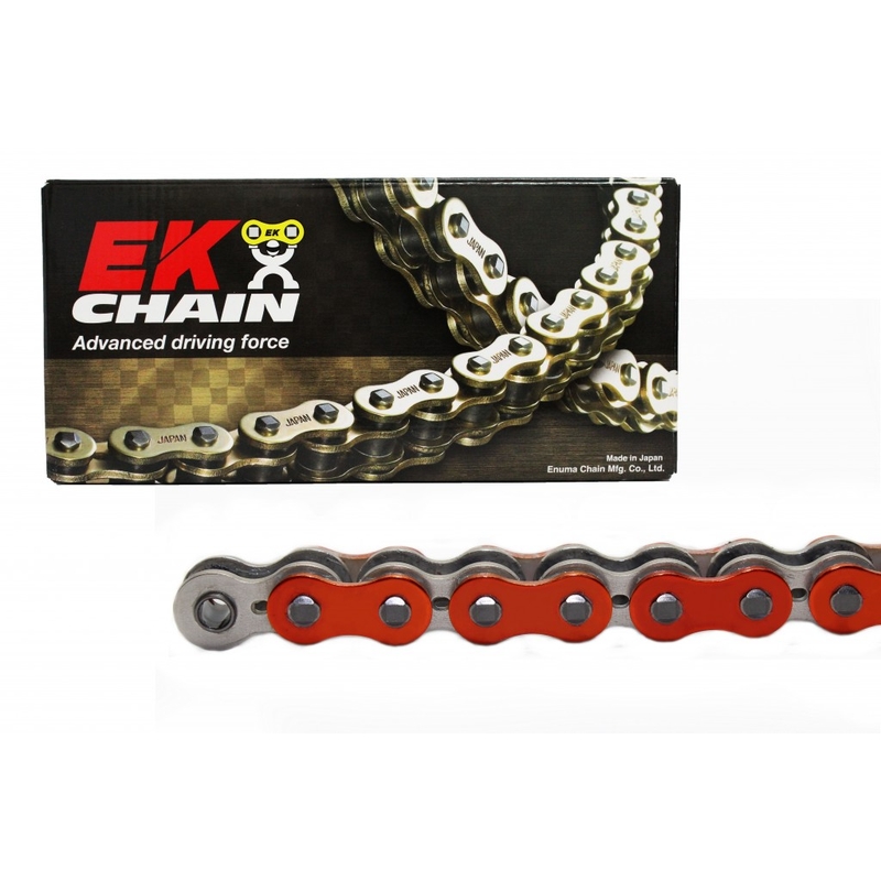 QX-krúžková reťaz -Made in JAPAN EK 520 SRX2 120 L Metalická oražová