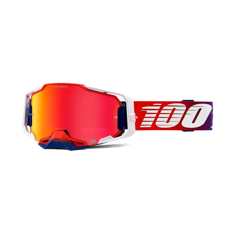 Motokrosové okuliare 100 % ARMEGA Factory HIPER bielo-červeno-modré (červené chróm plexisklo)