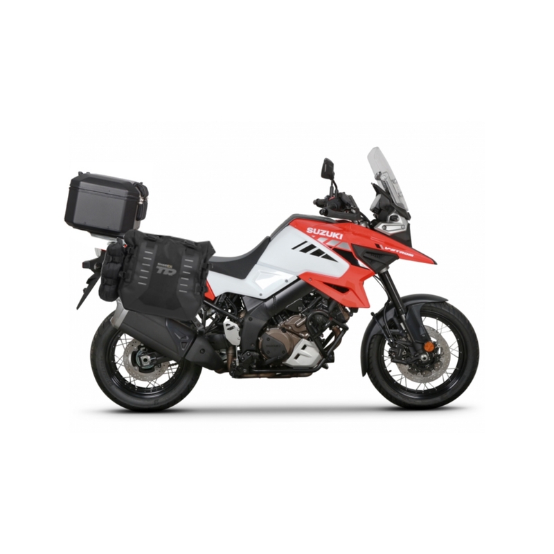 Kompletná sada sedlových brašní SHAD TERRA TR40 adventure a hliníkového kufra SHAD TERRA BLACK 55L, vrátane montážnej sady SHAD SUZUKI DL 1000 V-Strom/ DL 1050 V-Strom