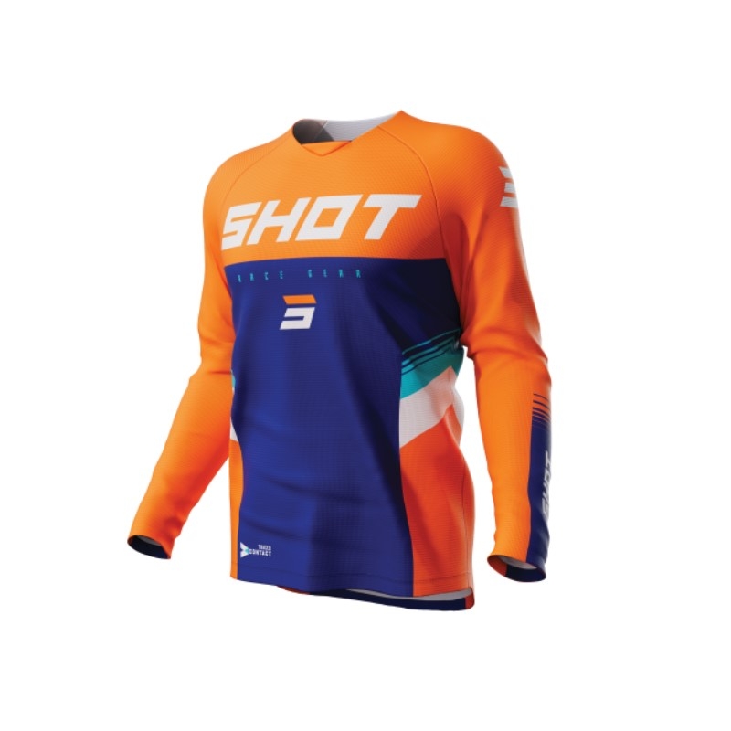 Detský motokrosový dres Shot Raw Kid Tracer bielo-modro-fluorescenčno oranžový