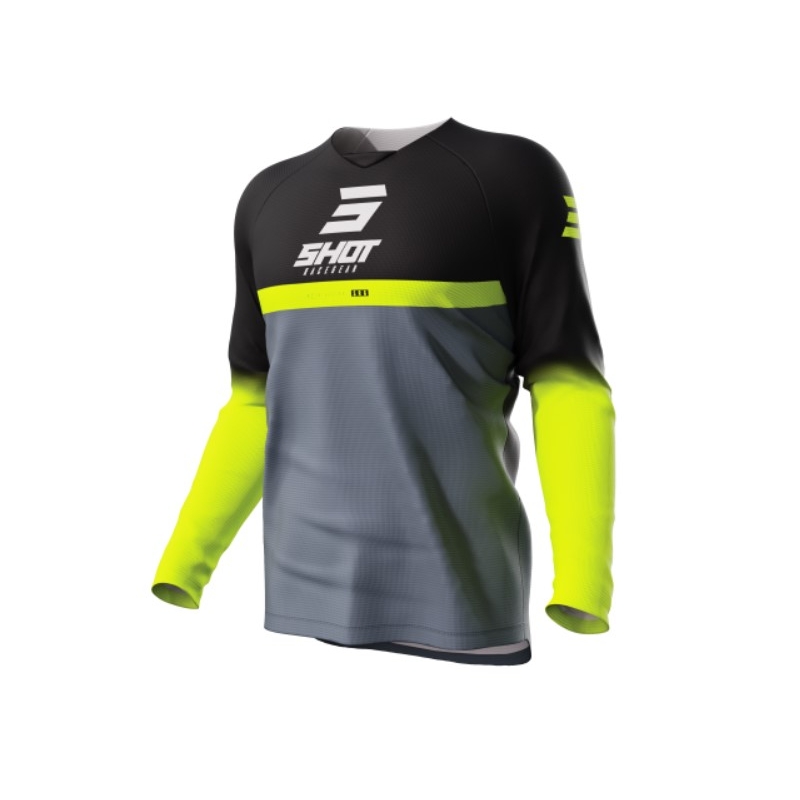 Detský motokrosový dres Shot Raw Kid Reflex čierno-sivo-fluorescenčno žltý