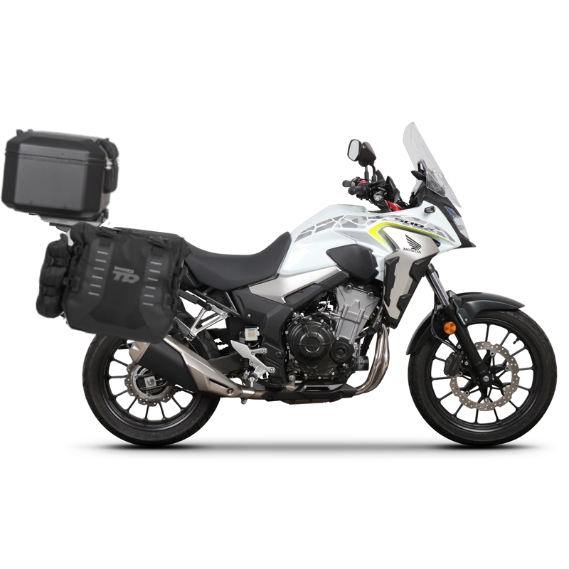 Kompletná sada sedlových brašní SHAD TERRA TR40 adventure a hliníkového kufra SHAD TERRA BLACK 55L, vrátane montážnej sady SHAD HONDA CB 500 X