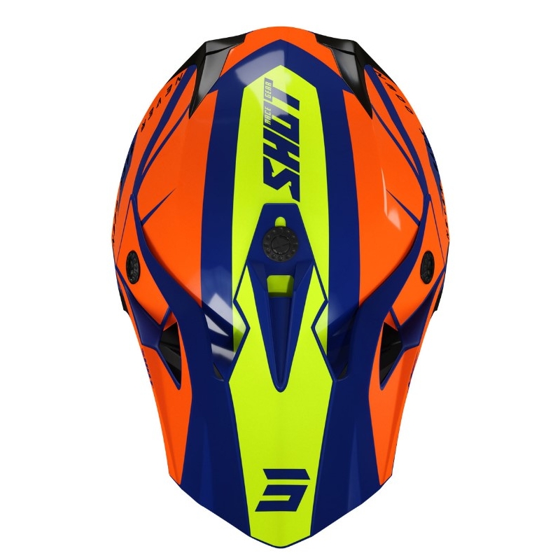 Detská motokrosová prilba Shot Pulse Kid Revenge oranžovo-modro-fluorescenčno žltá