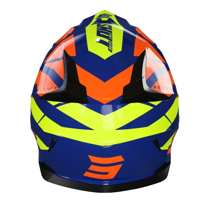 Detská motokrosová prilba Shot Pulse Kid Revenge oranžovo-modro-fluorescenčno žltá