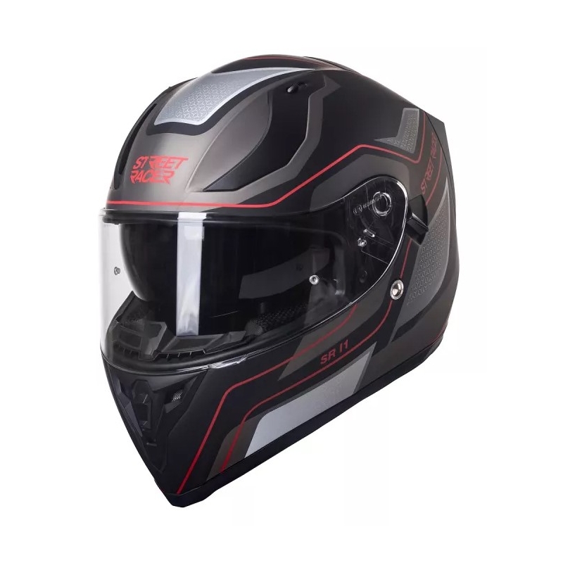 Prilba na motocykel Street Racer SR I1 čierno-šedo-červená - II. akosť