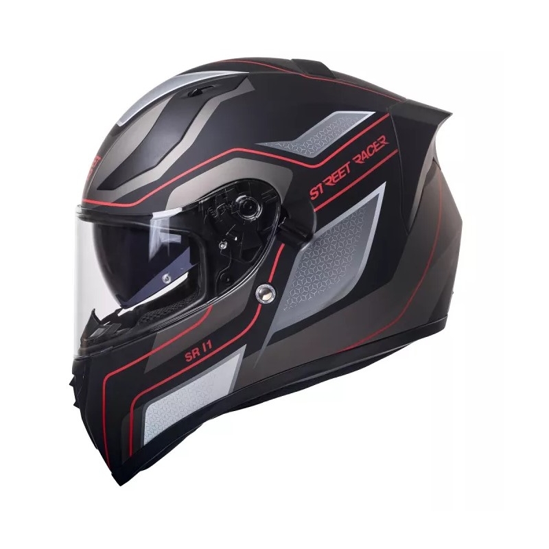 Prilba na motocykel Street Racer SR I1 čierno-šedo-červená - II. akosť